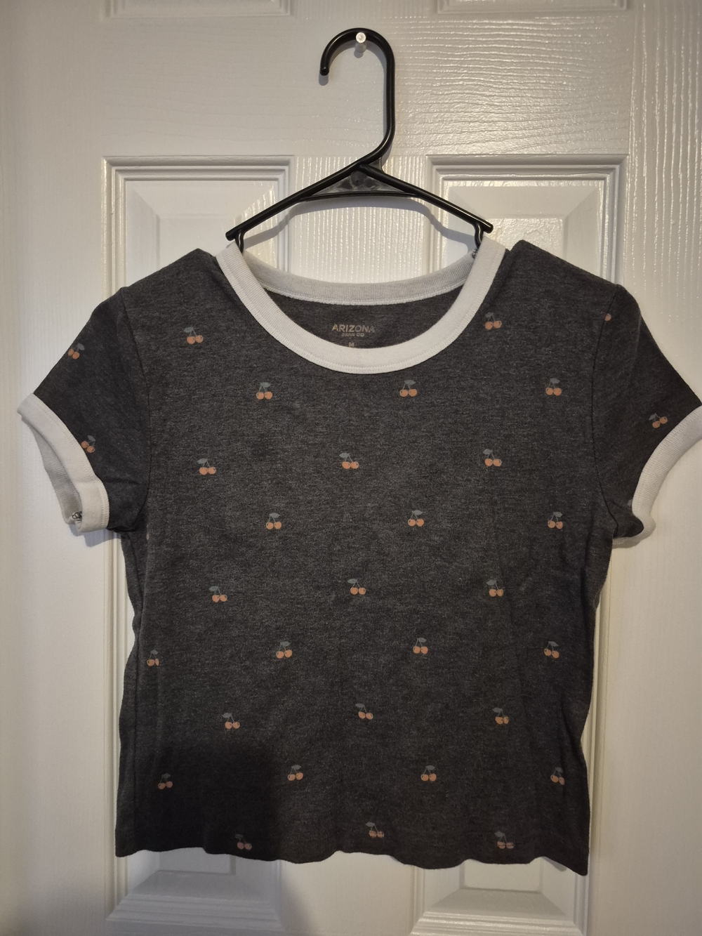 Arizona Jean Company Charcoal Ringer Tee with Red Cherry Print